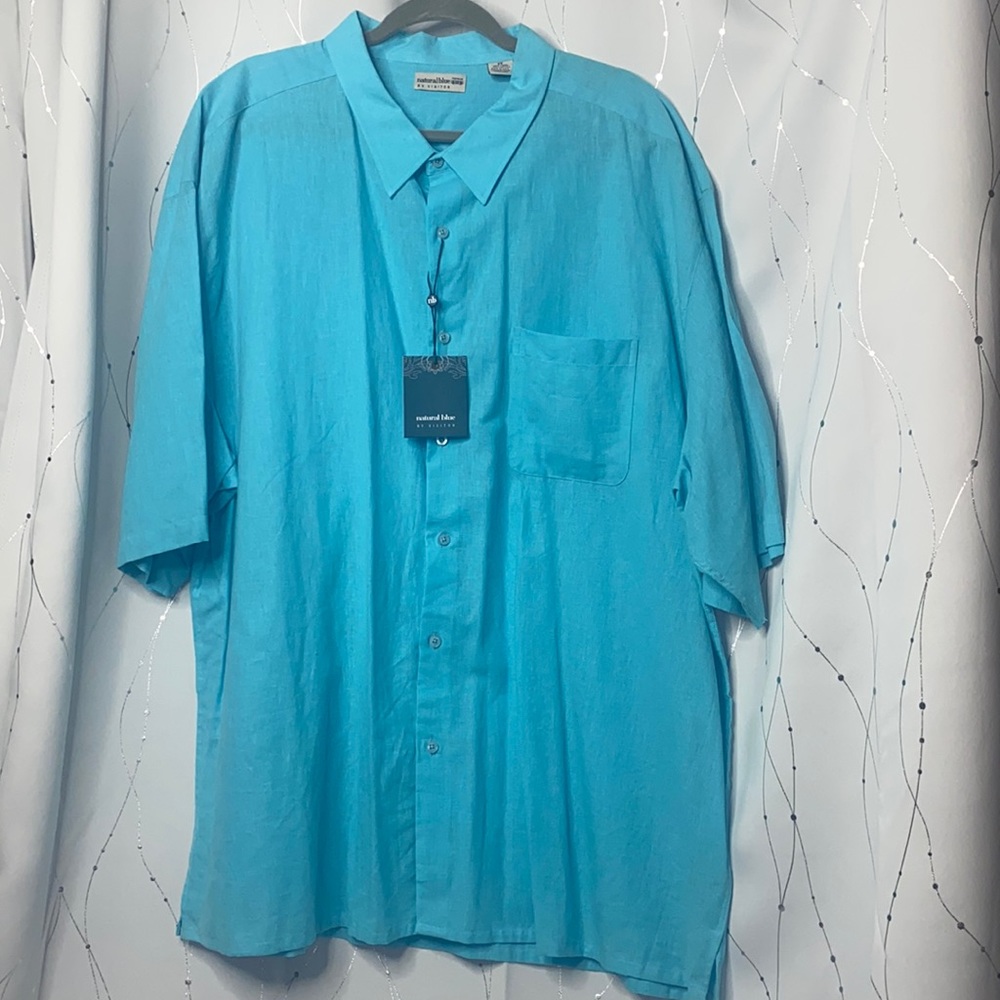 NWT Natural Blue Mens Short Sleeve Button Up 2X